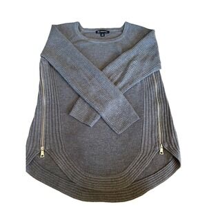 Stylish INC Internat. Concepts Gray Waffle Knit Zip Flattering Women Sweater M